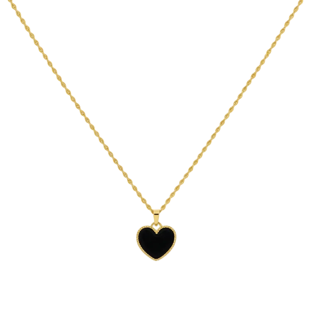 18k Gold Onyx Heart Necklace