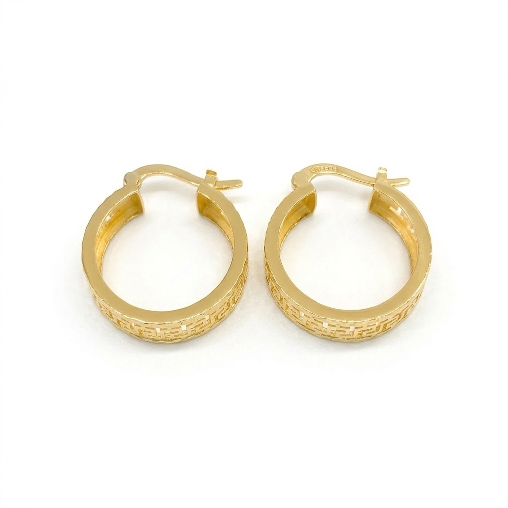 18k Gold Maze Round Loop Earrings 34