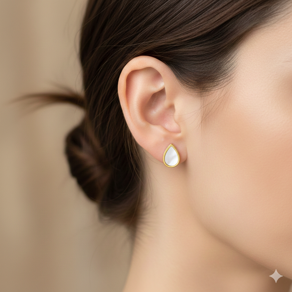 18K Real Gold White Droplet Earrings