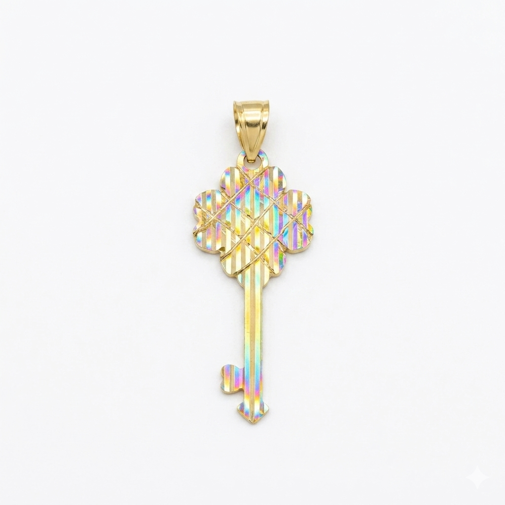 18k Gold 4 Line Petal Key Pendant