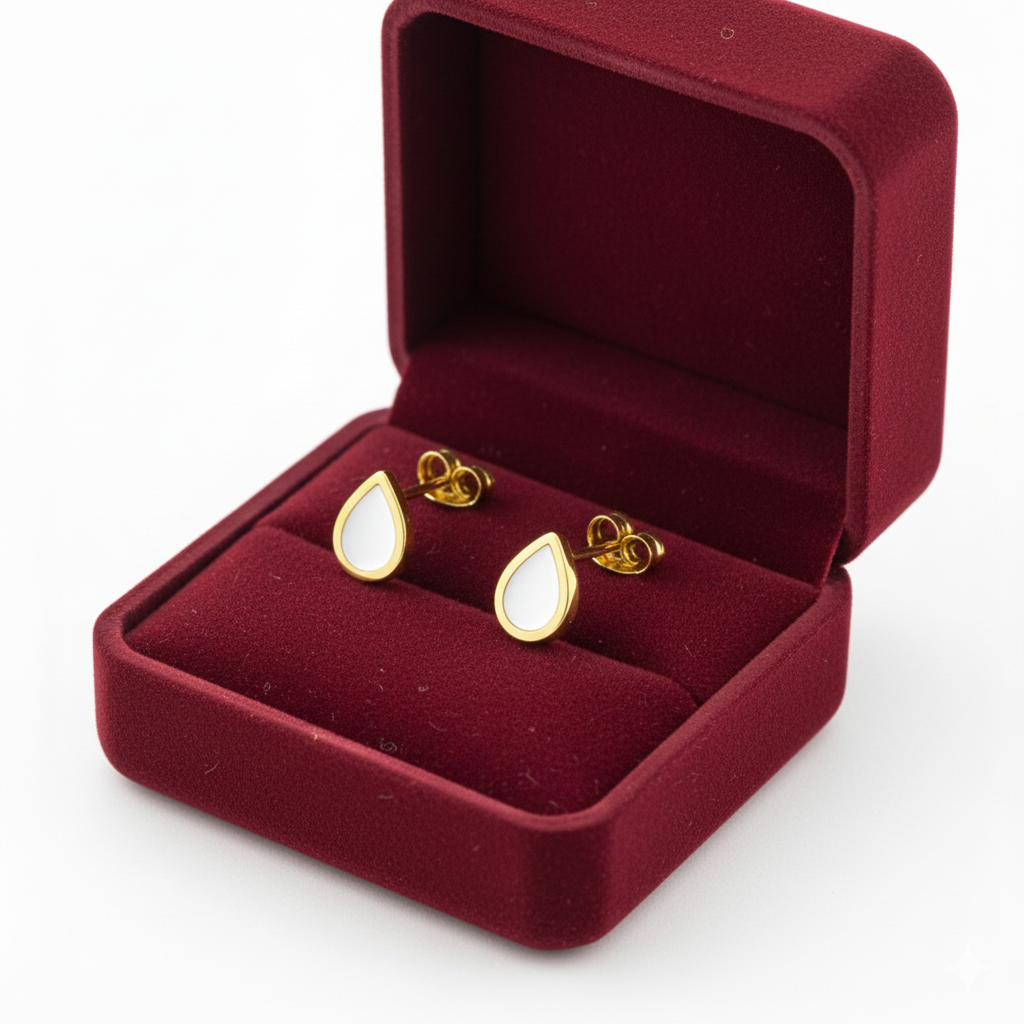 18K Real Gold White Droplet Earrings