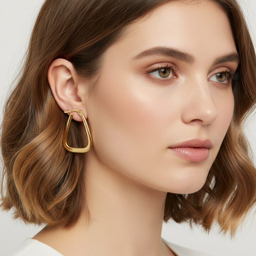18k Gold Rectangle Loop Earrings