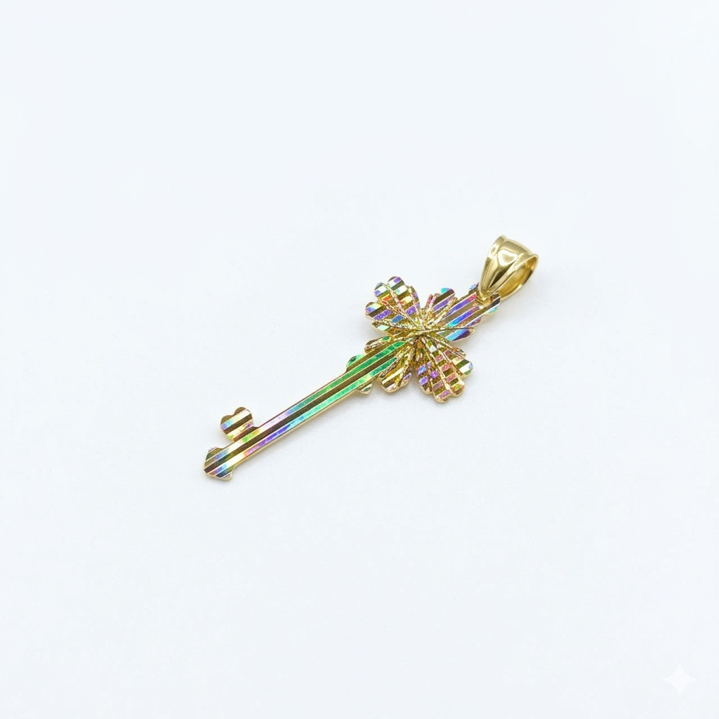 18k Gold Flower Line Key Pendant