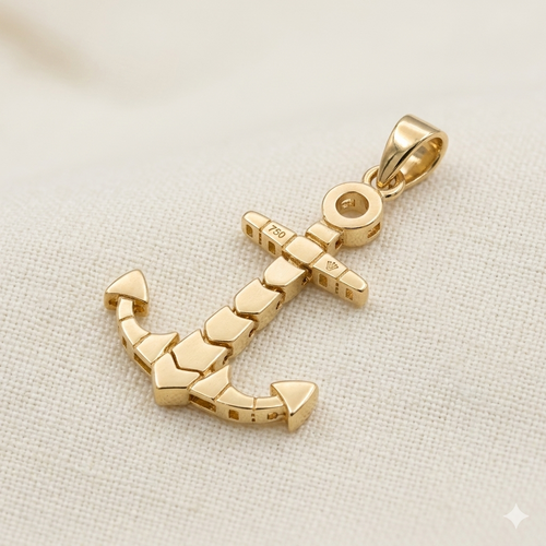 18k Gold Anchor Pendant