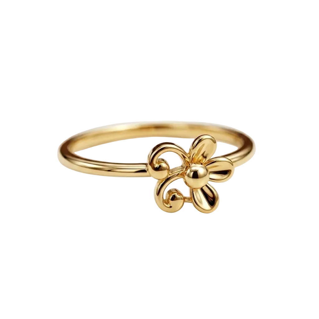 Gold ring with a floral design on a white background