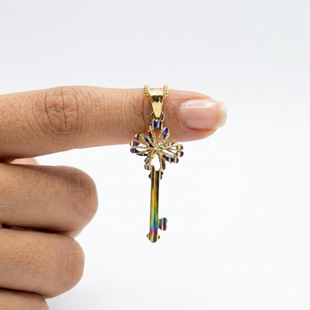 18k Gold 4 Petal Key Pendant
