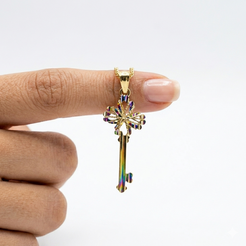 18k Gold 4 Petal Key Pendant