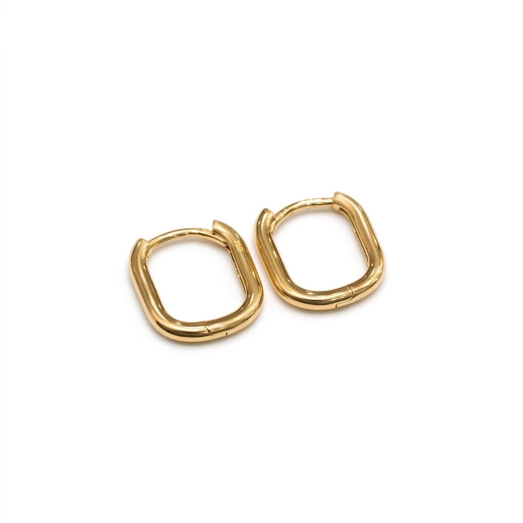 18k Gold Curvy Cube Loop Earrings