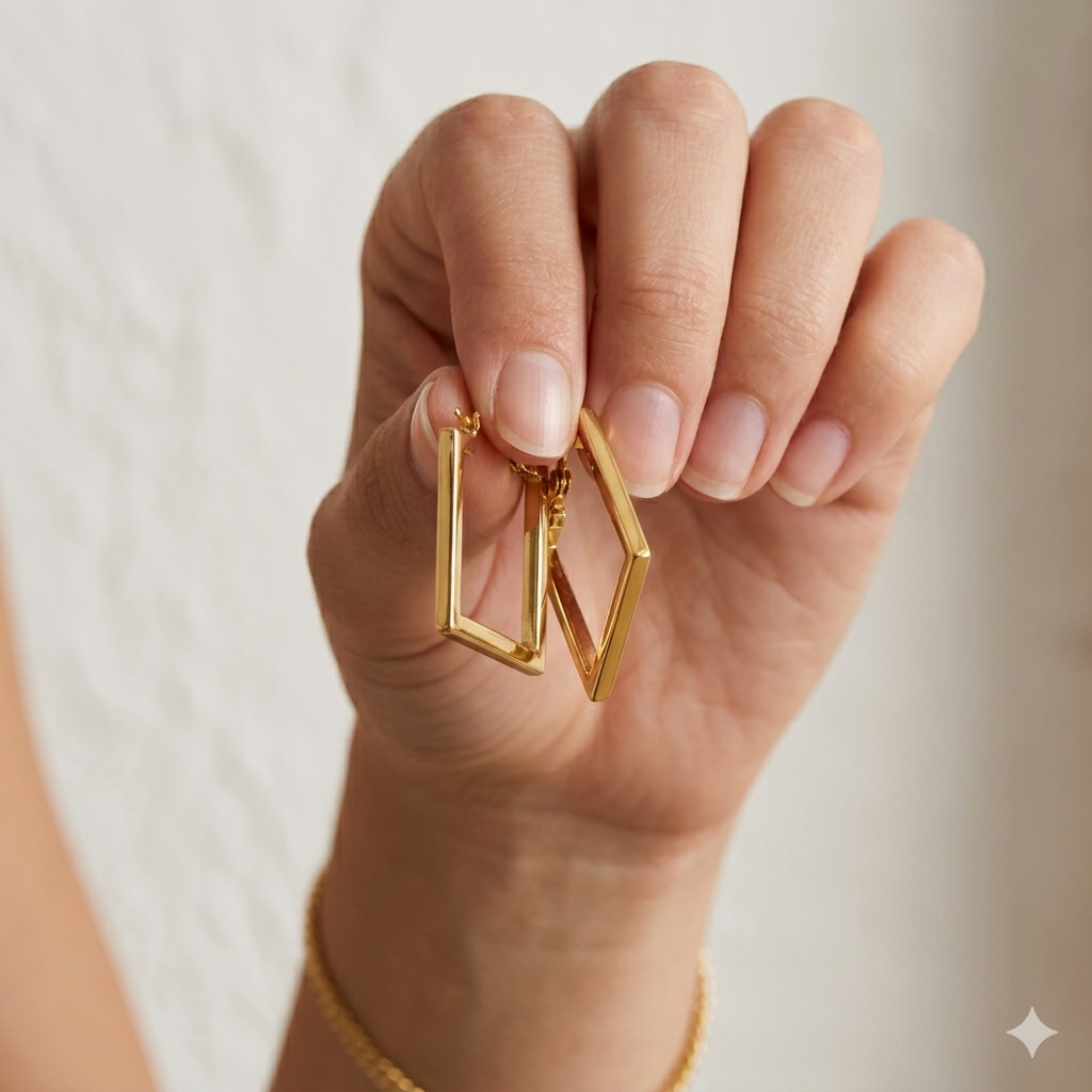 18k Gold Cube Edge Loop Earrings