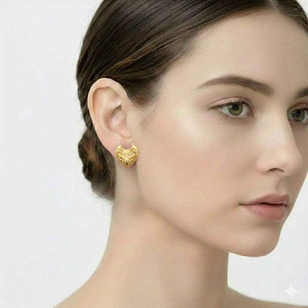 18k Gold Flame Heart Screw Earrings