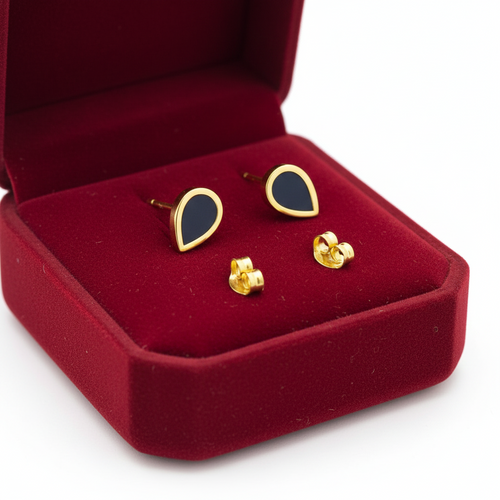 18K Gold Black Droplet Earrings