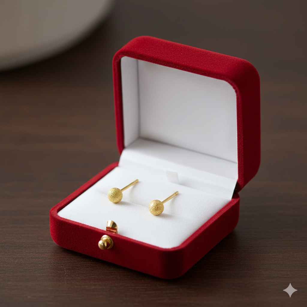 18K Real Gold Glitter Ball Earrings