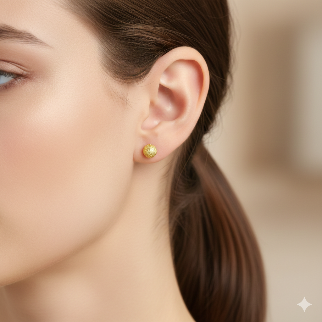 18K Real Gold Glitter Ball Earrings