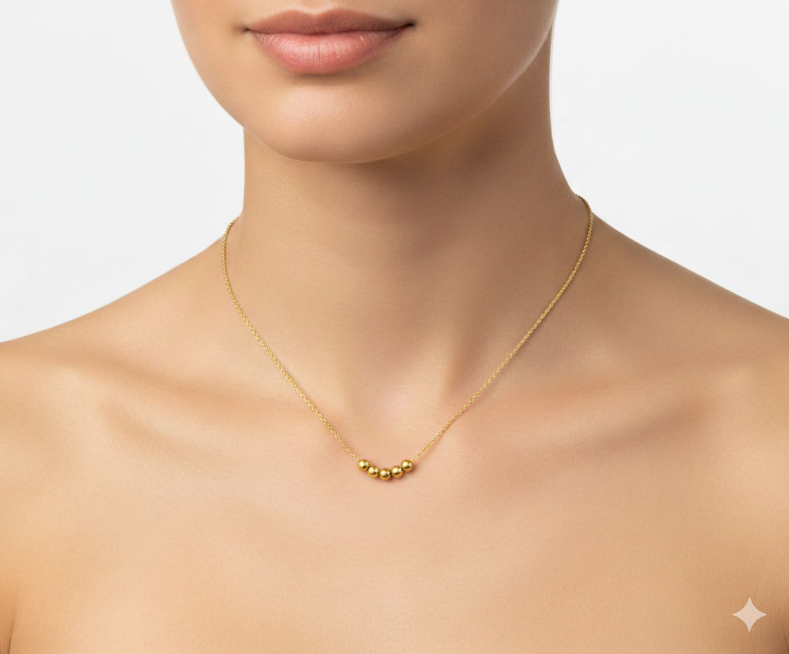 18k Gold 5 Ball Necklace