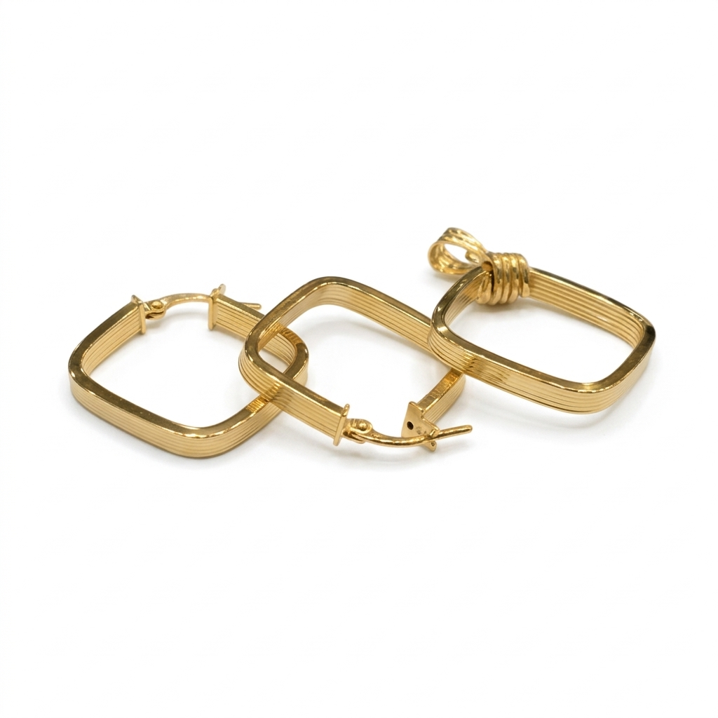 18k Gold Square Jewelry Set