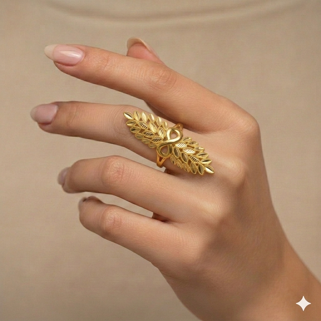 18k Gold Infinity Leaf Ring