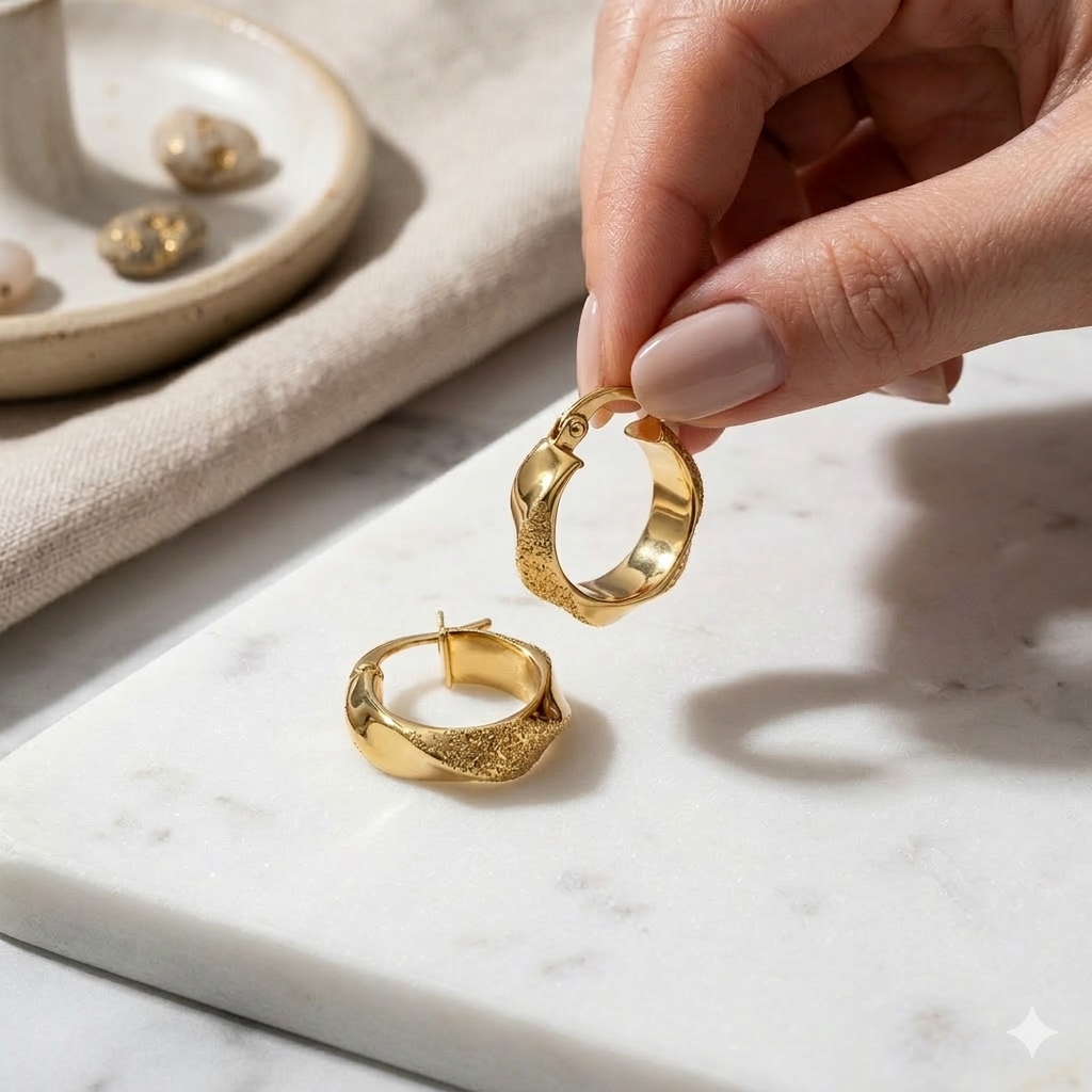 18k Gold Dia Cut Style Loop Earrings