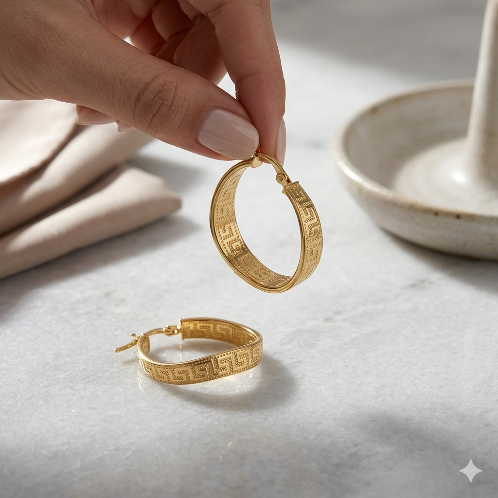 18k Gold Wavy Maze Loop Earrings
