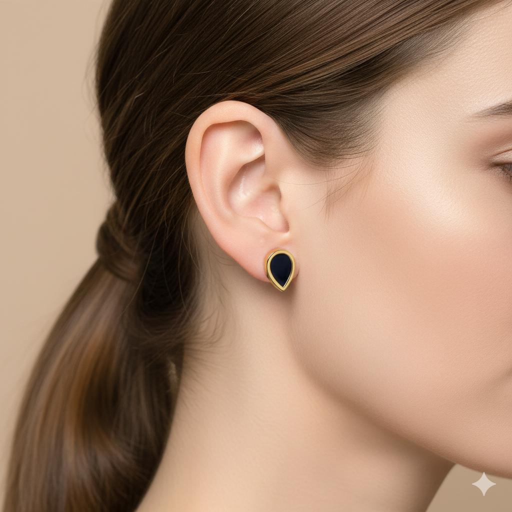 18K Gold Black Droplet Earrings