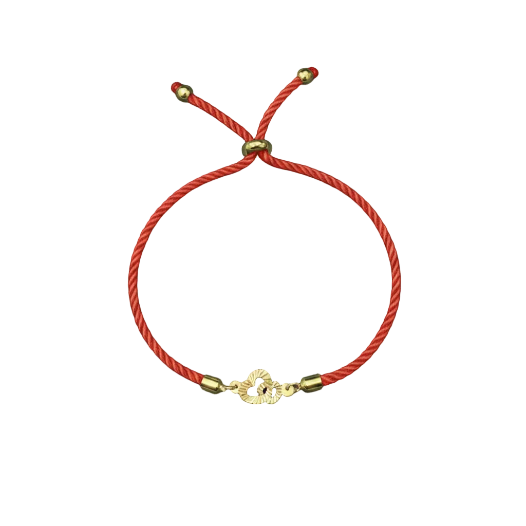 18K Real Gold Double Heart Lucky Charm Bracelet