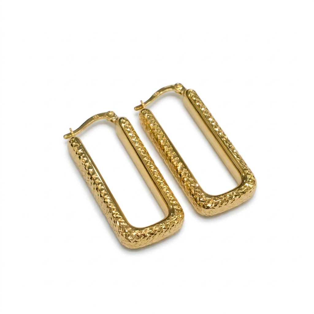 18k Gold Long Snake Skin Loop Earrings