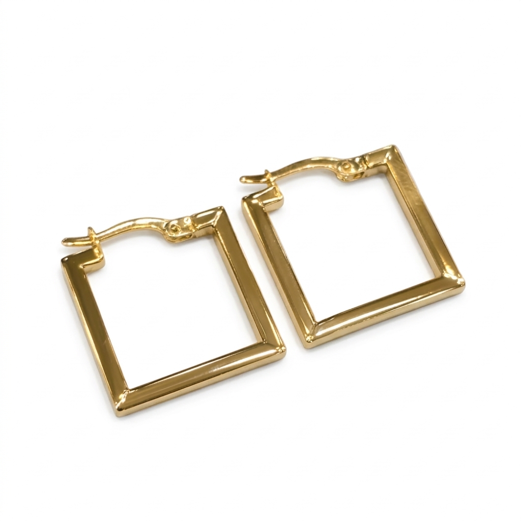 18k Gold Cube Edge Loop Earrings