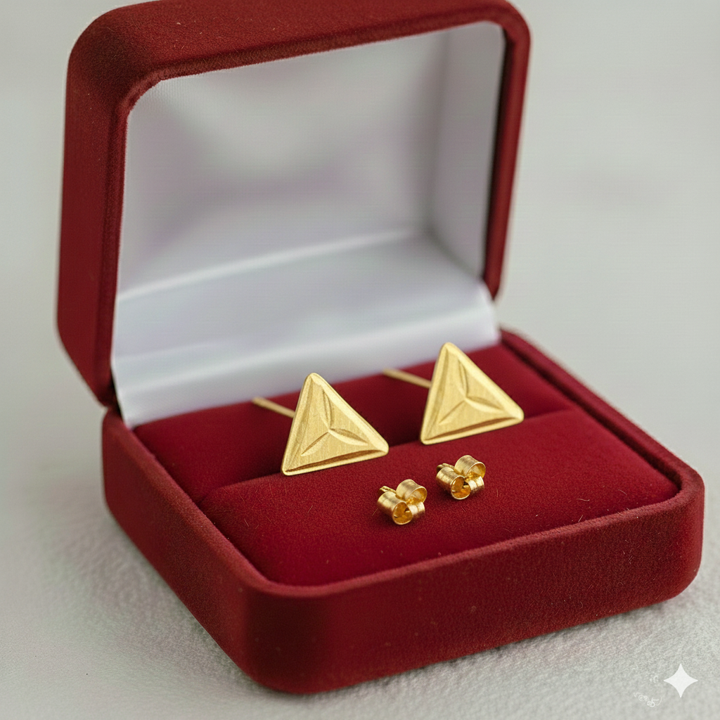 18K Real Gold Triangle Flower Earrings