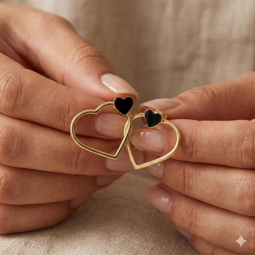 18k Gold Heart to Heart Hanging Earrings