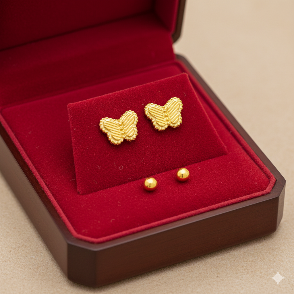 18K Real Gold Butterfly Field Earrings