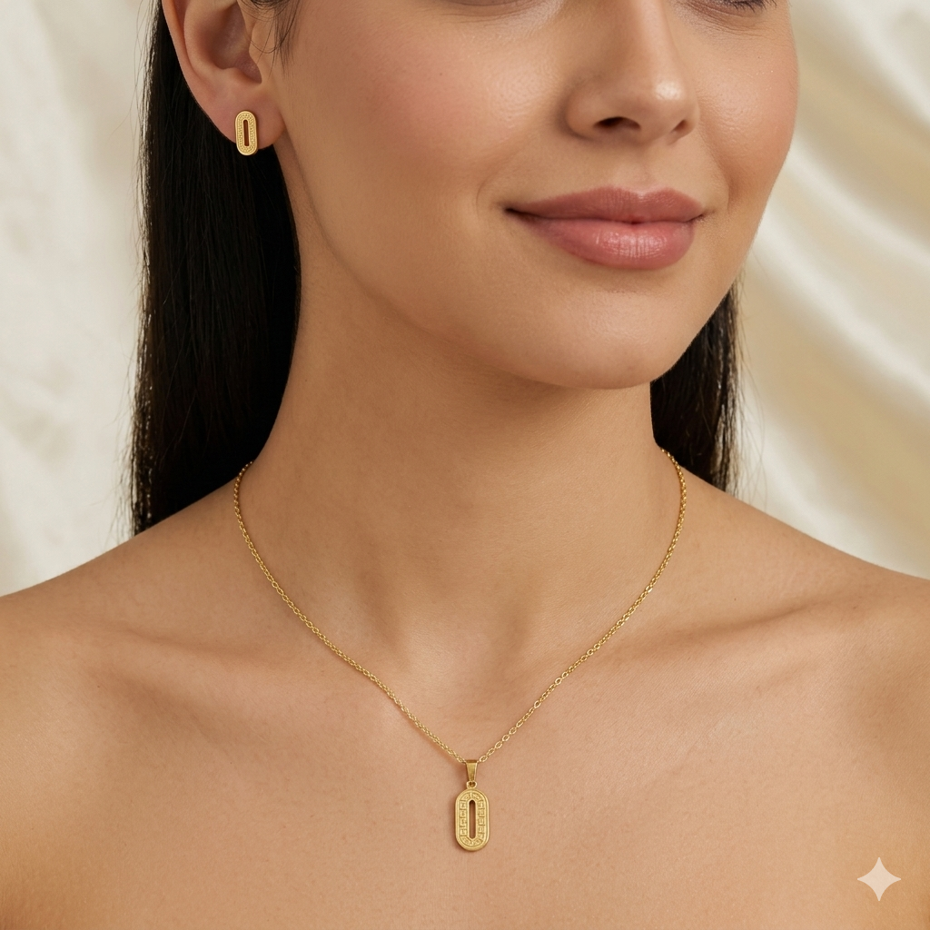 18K Real Gold Clip Style Necklace And Earring Set