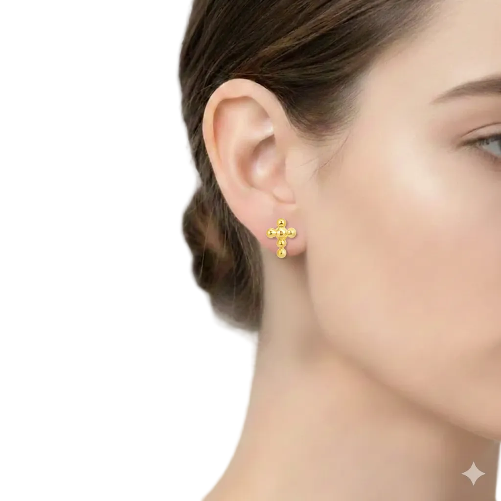 18k Gold Bubble Cross Earrings