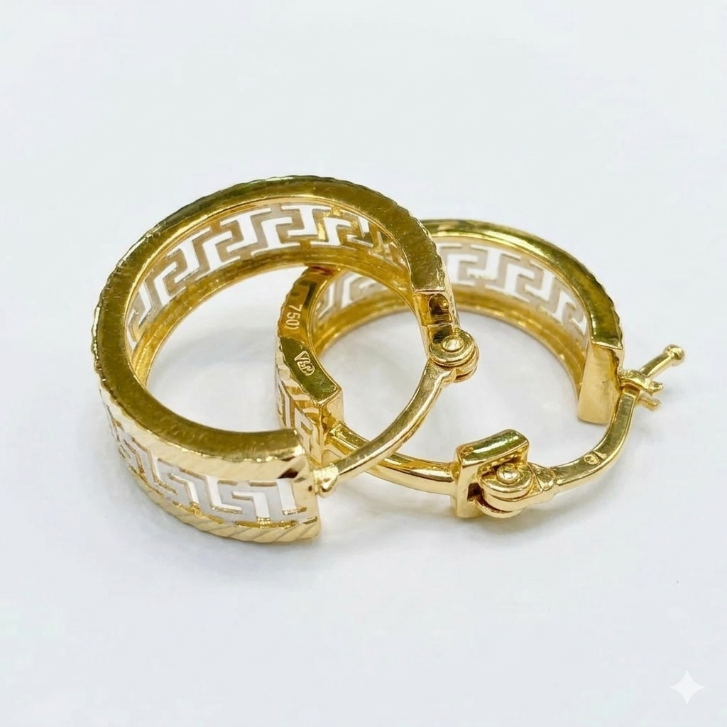 18k Gold 2 Tone Maze Loop Earrings