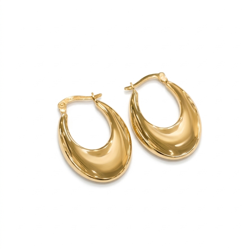18k Gold Oval Loop Earrings