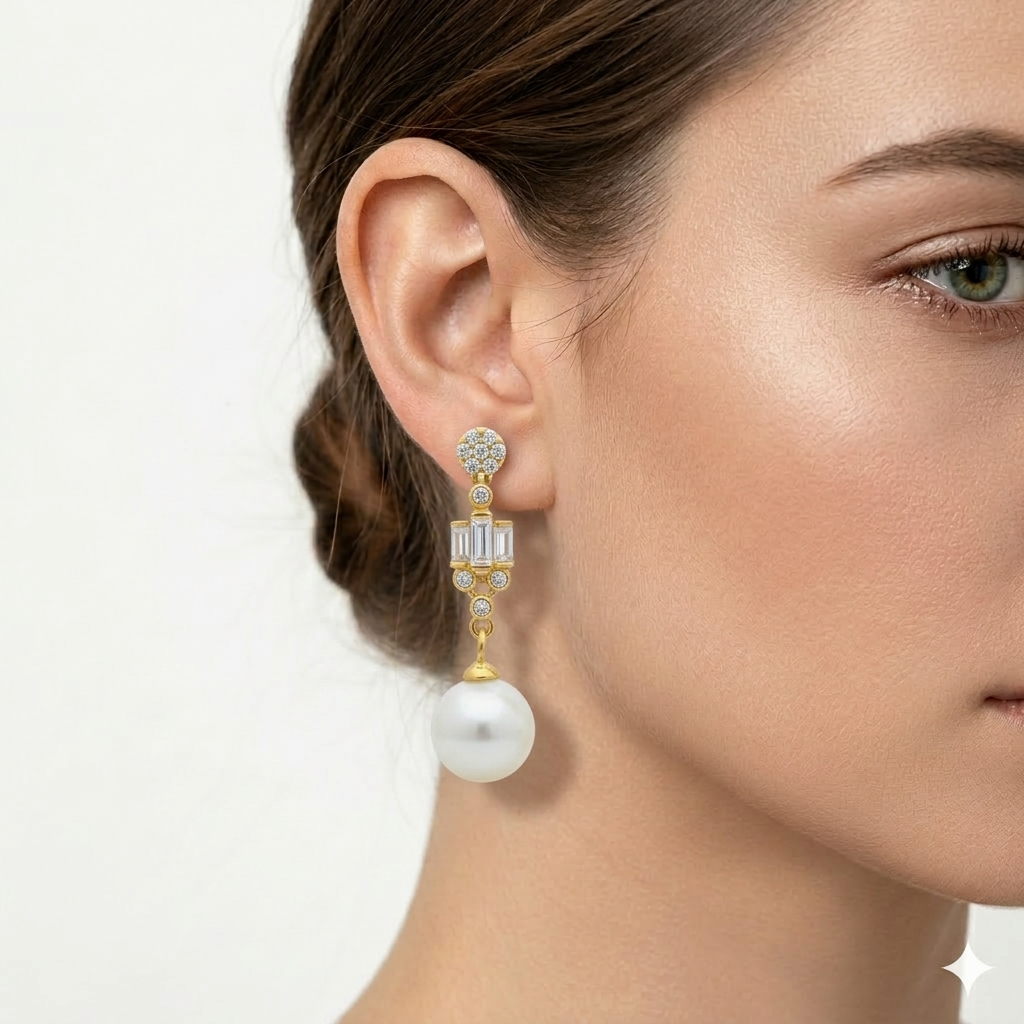 925 Silver Dia White Pearl Earrings 1