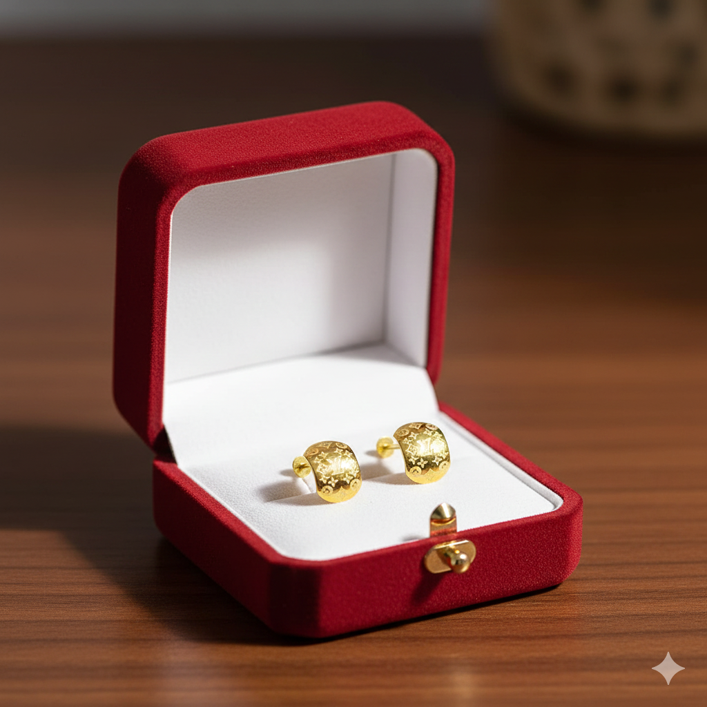 18K Real Gold Lv Texture Earrings