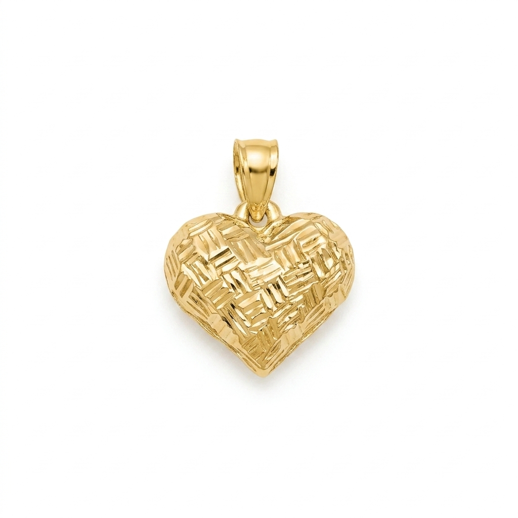 18k Gold Texture Heart Pendant