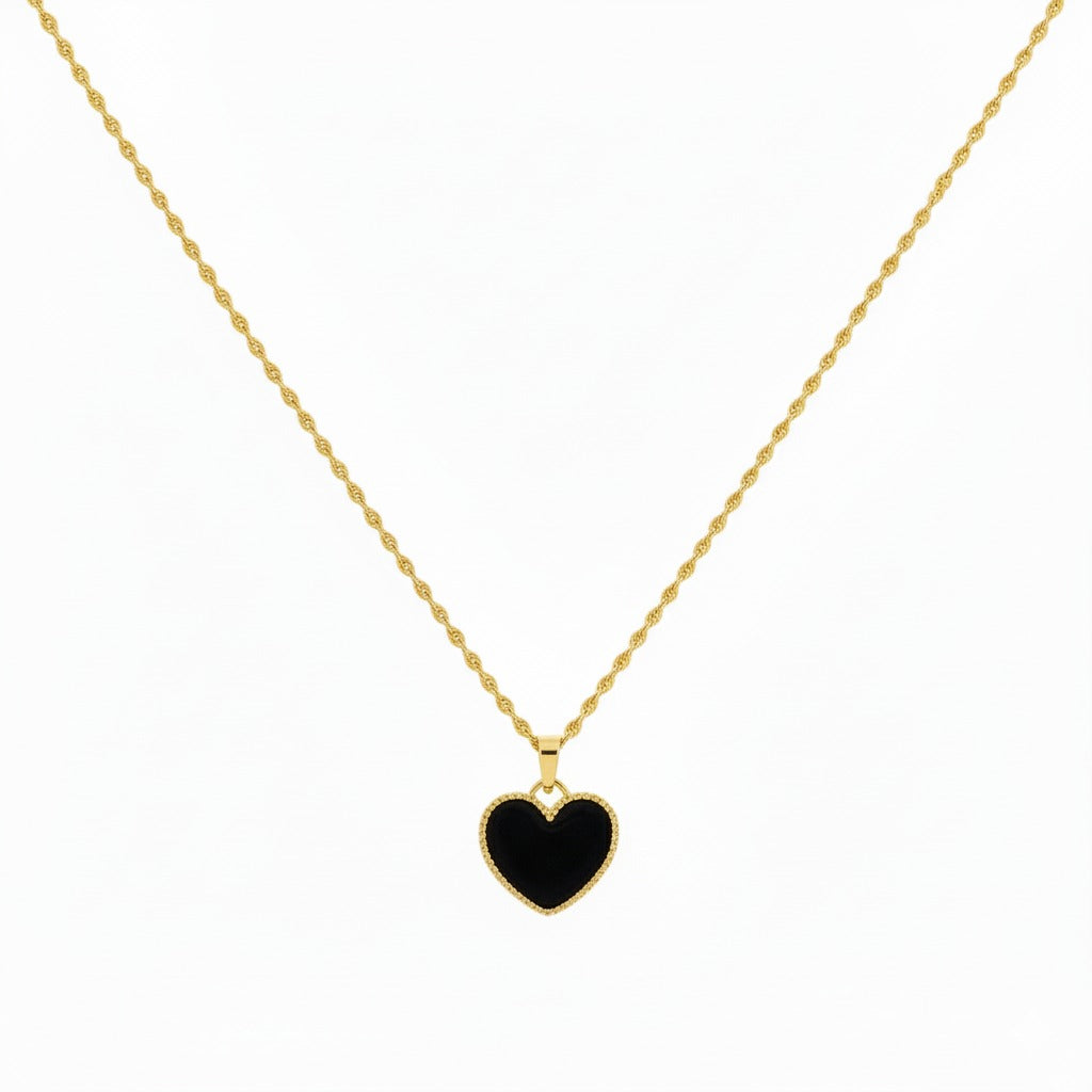 18K Real Gold Black Heart Necklace