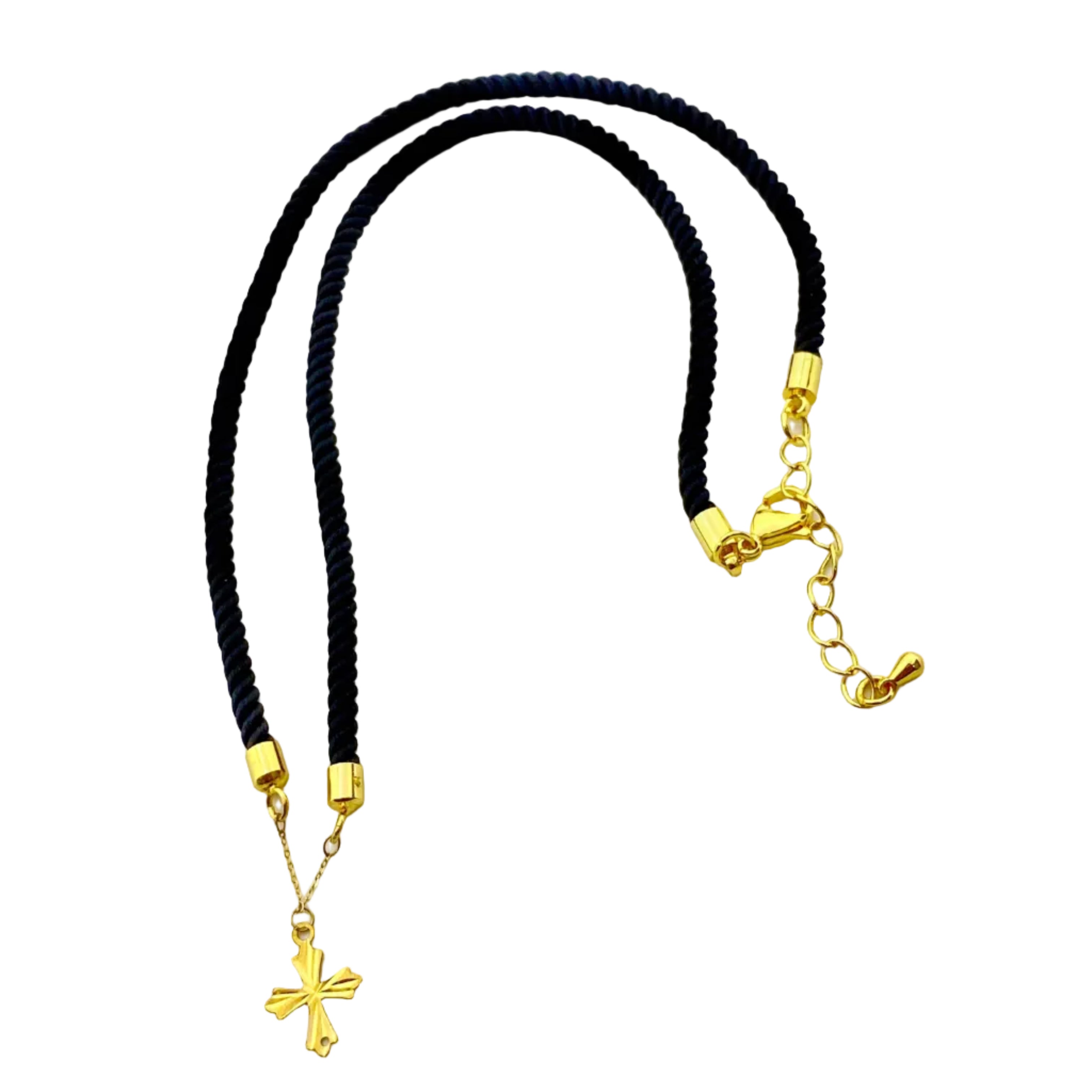 18K Gold Cross Pendant With Black Thread Adjustable Necklace - Embellish Gold