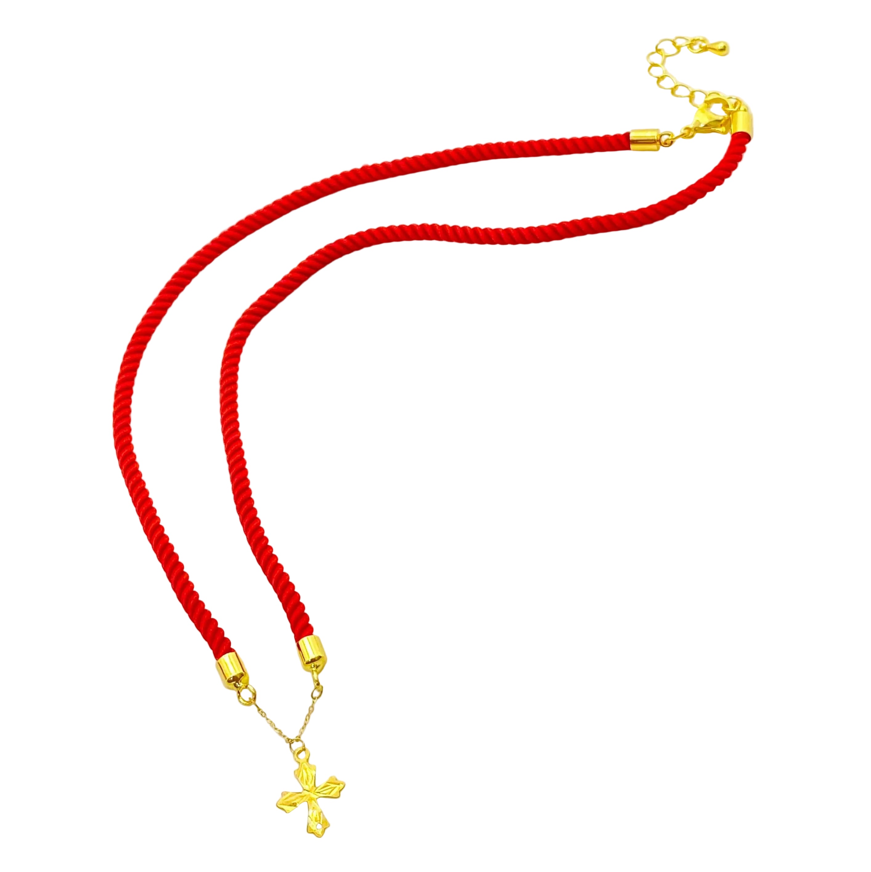 18K Gold Cross Pendant With Red Thread Adjustable Necklace - Embellish Gold