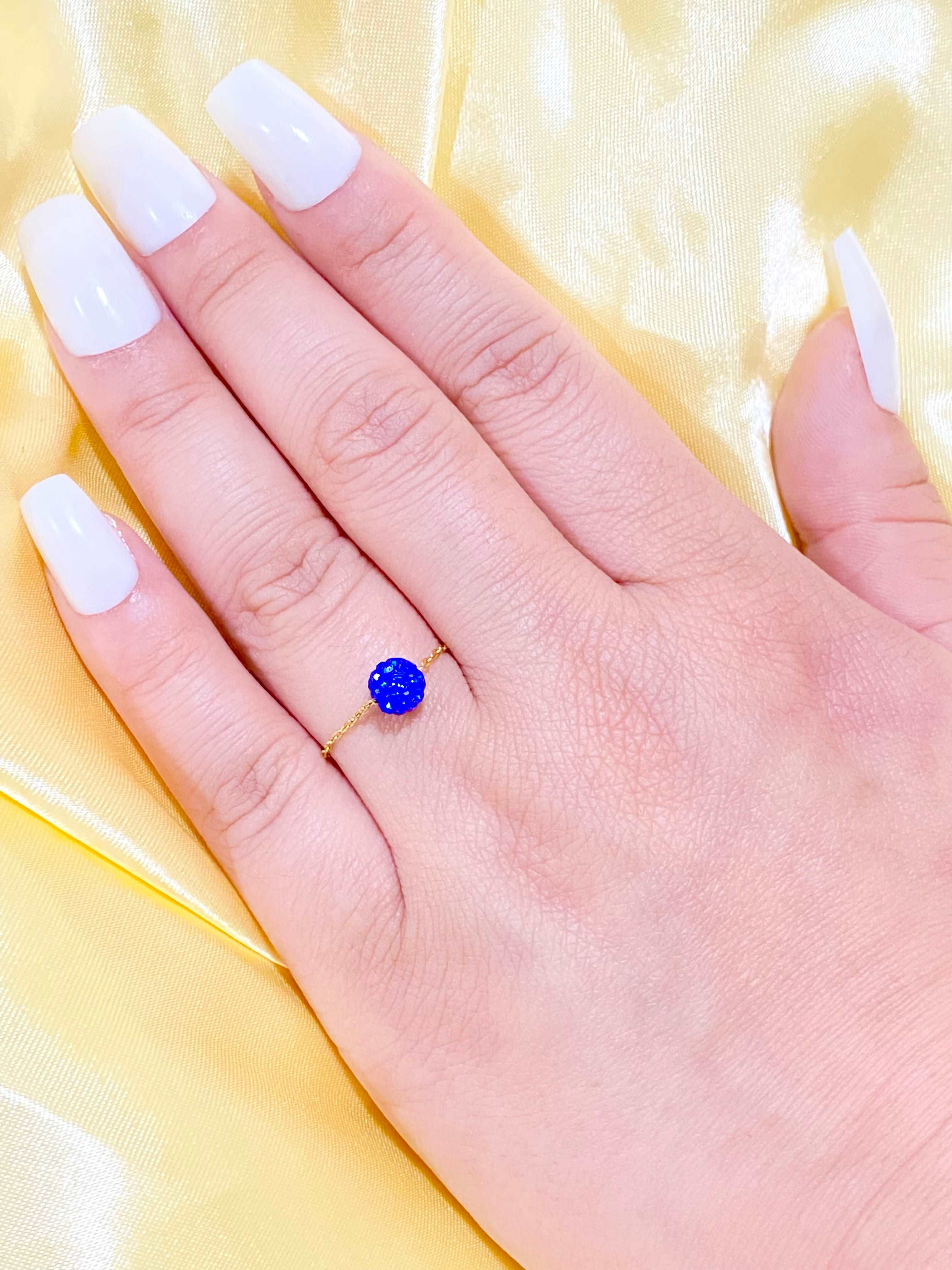 18K Real Gold Blue Swarovski Chain Ring - Embellish Gold