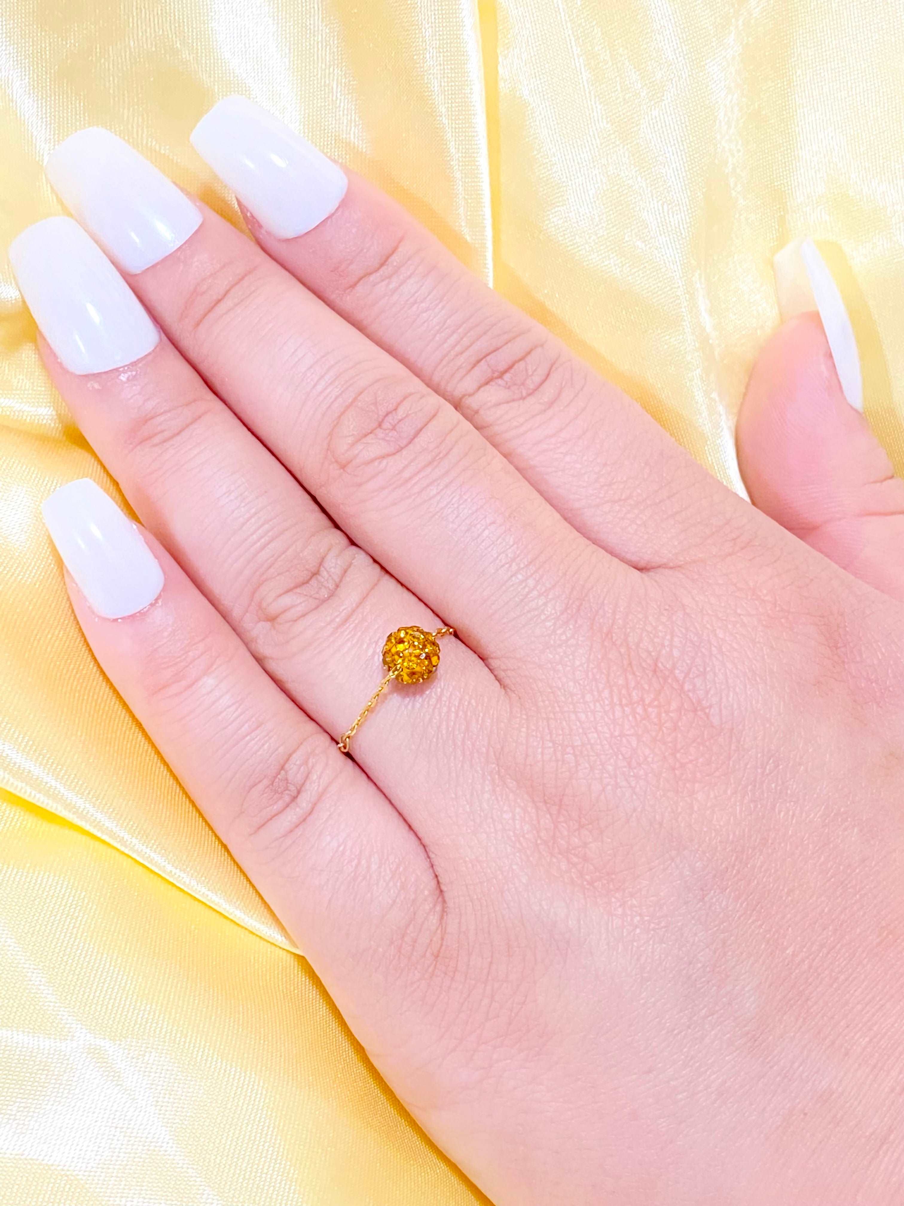 18K Real Gold Orange Swarrovski Chain Ring - Embellish Gold