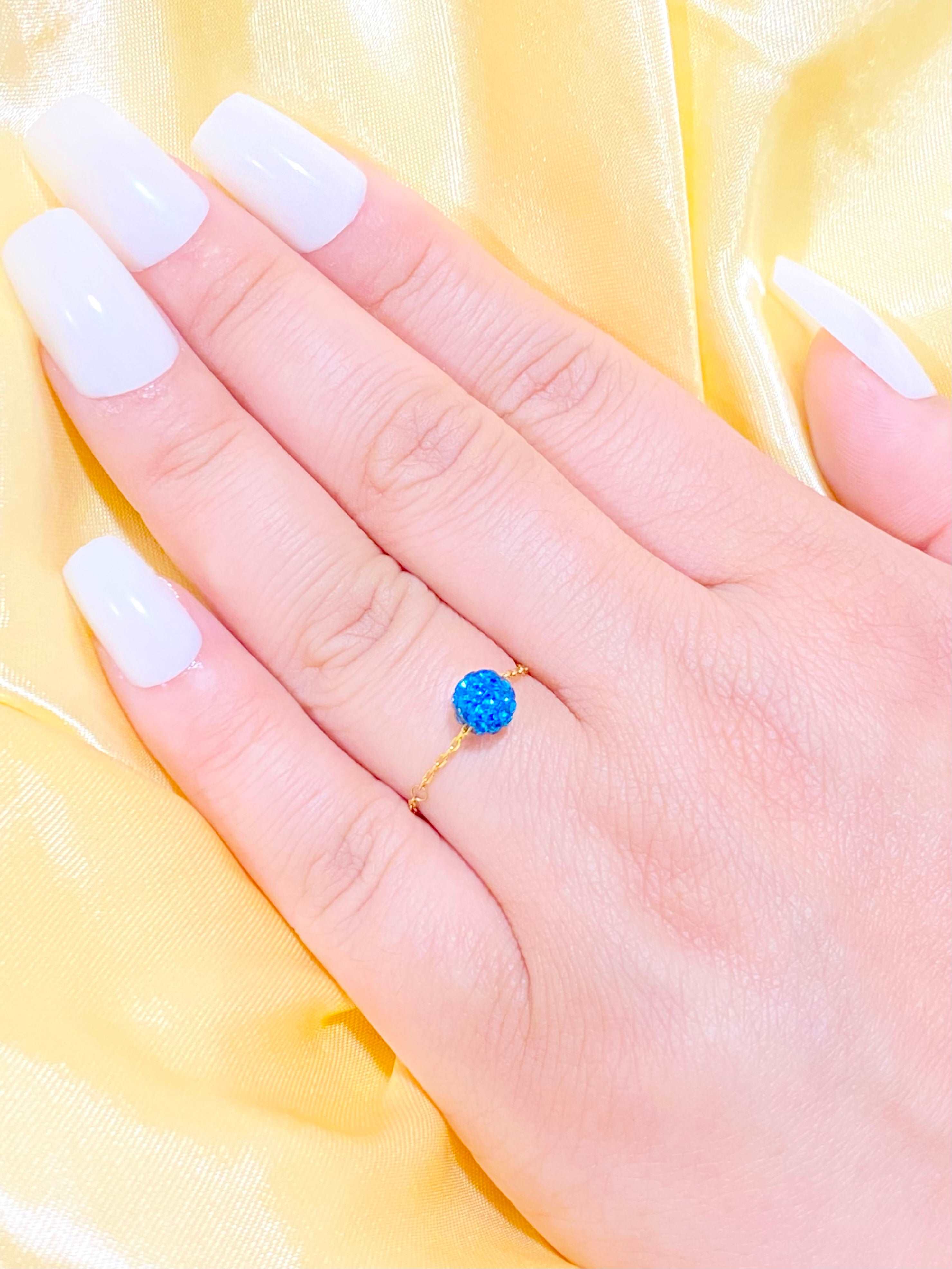 18K Real Gold Sea Blue Swarovski ring - Embellish Gold