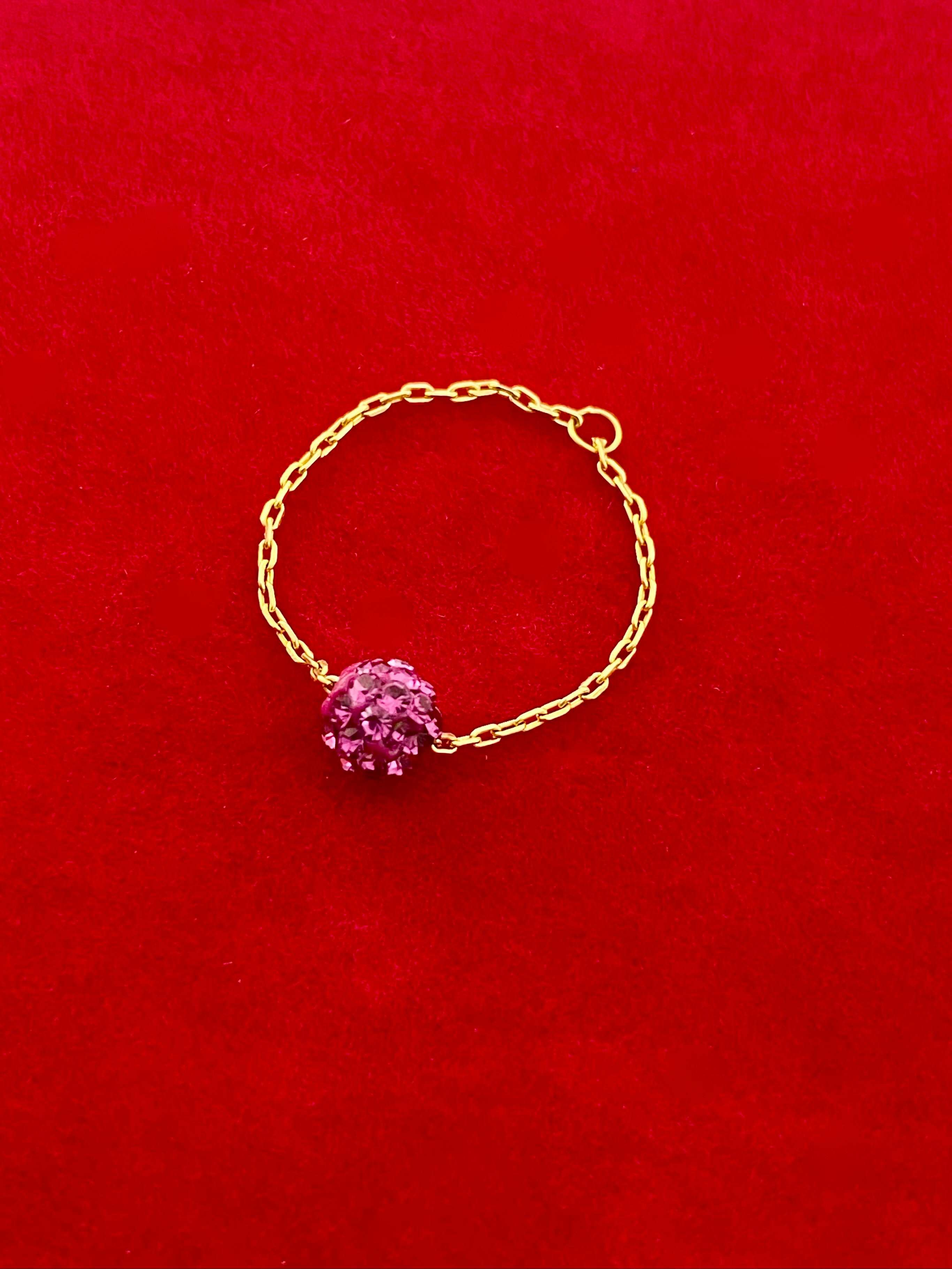 18K Real Gold Pink Swarovski Chain Ring - Embellish Gold