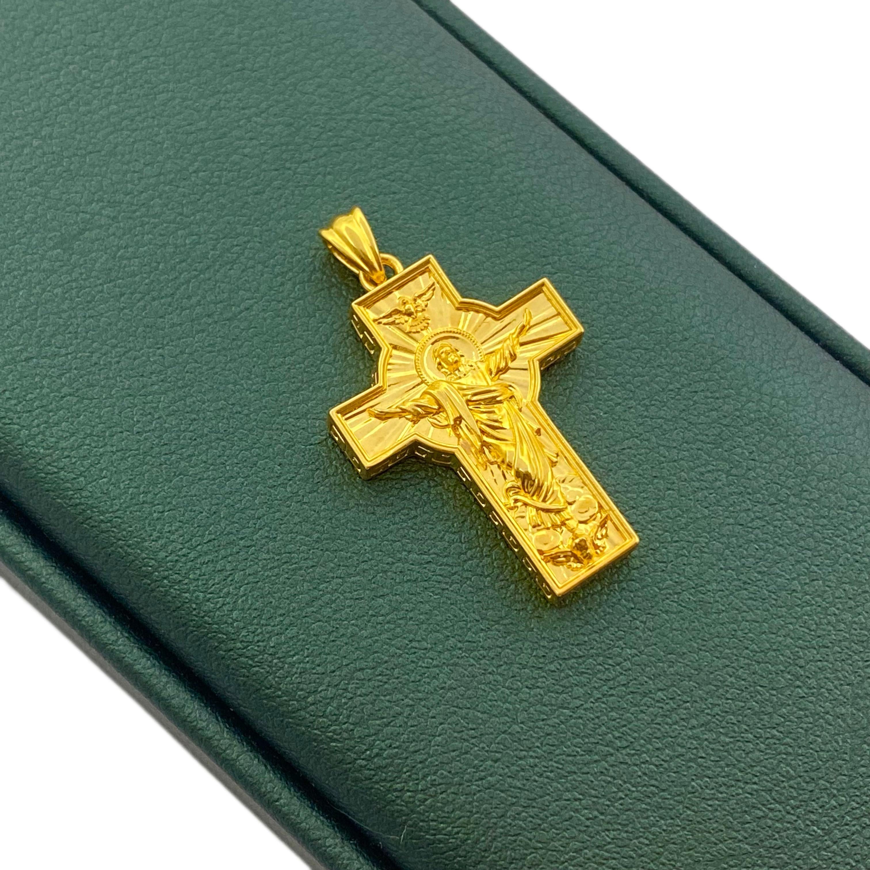 18k Gold Cross Necklace Jade