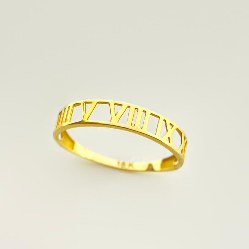 18K Real Saudi Gold Roman Number Ring - Embellish Gold