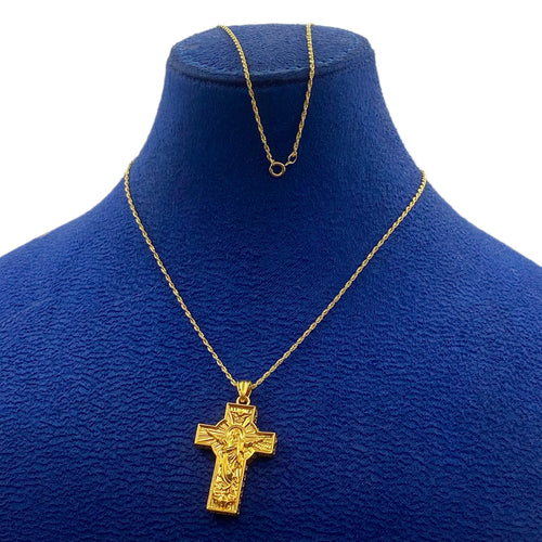18k Gold Cross Necklace Jade