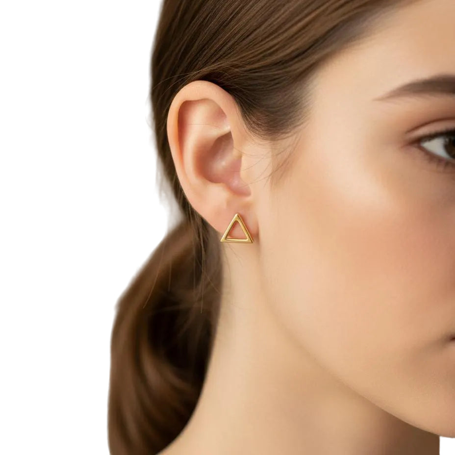 18K Real Gold Hollow Triangle Earrings