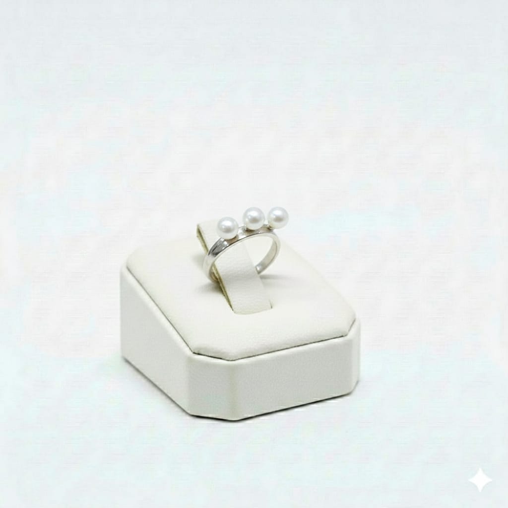 925 Silver 3 Pearl Adjustable Ring
