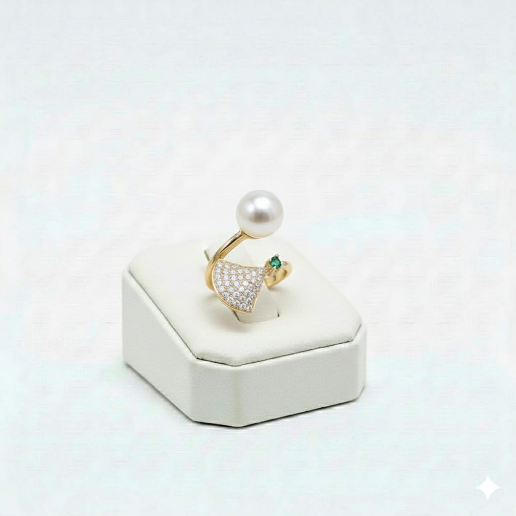 925 Silver Free Size Pearl Ring