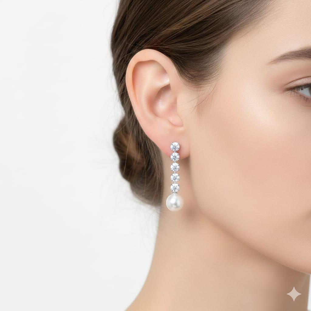 925 Silver Dia White Pearl Earrings